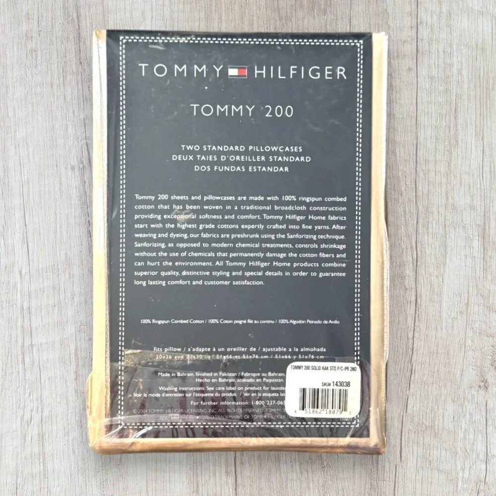 NEW Y2K Vintage TOMMY HILFIGER 200 Khaki Tan Cotton 2 Standard Pillowcases